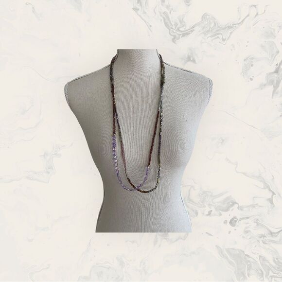 Chico’s Lavender, Gold & Silver Double Strand Beaded Necklace - Picture 2 of 6